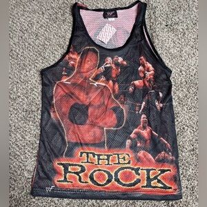 NWT Vtg WWF RARE "The Rock" Attitude Jersey Shirt Tank-Top 1999 Mesh Size Med